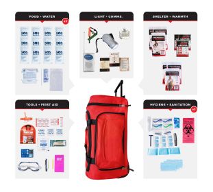 kit3 Person Essential Survival Kit, Rolling Bag