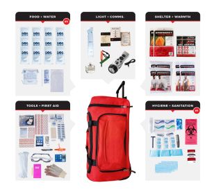kit4 Person Comfort Survival Kit, Rolling Bag