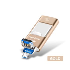 Universal Three-in-one USB Drive For Mobile Phone And Computer (size: Gold-8GB)